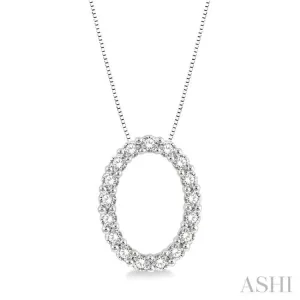 1/4 Ctw Oval Shape Window Round Cut Diamond Pendant With Chain in 14K White Gold