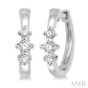 1/6 ctw Three Stone Round Cut Diamond Huggie Earrings in 10K White Gold