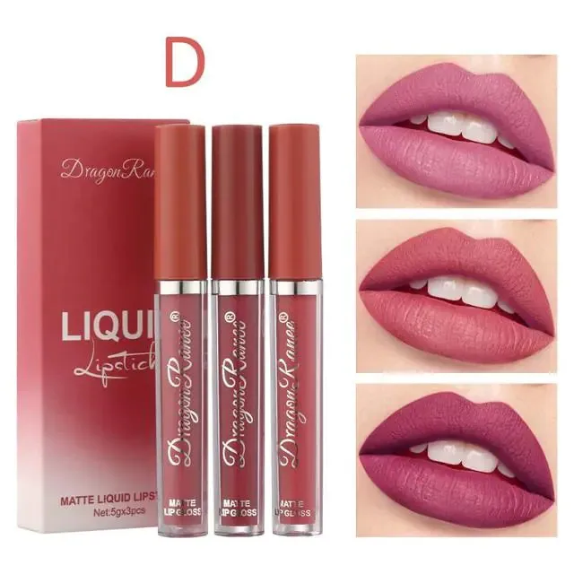 3pc/set Waterproof Matte Velvet Lip Gloss