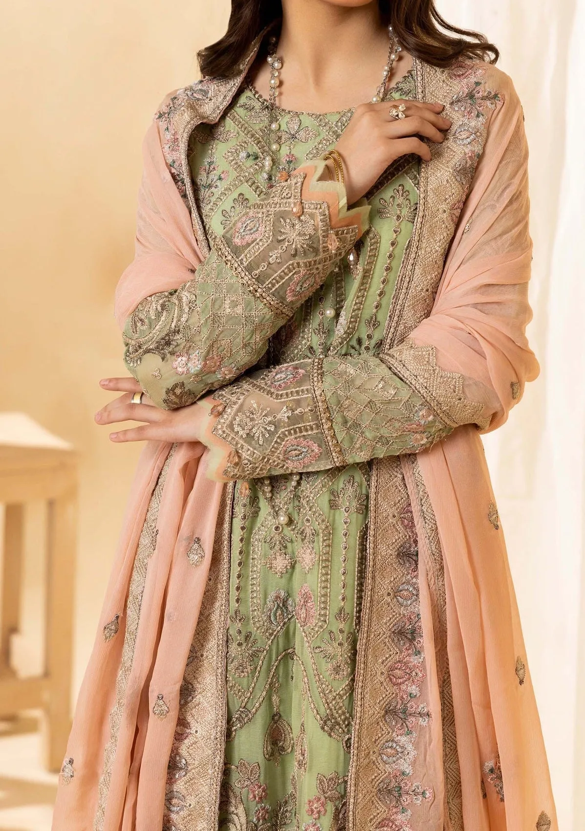 Adan's Libas Pakistani Embroidered Chiffon Dress