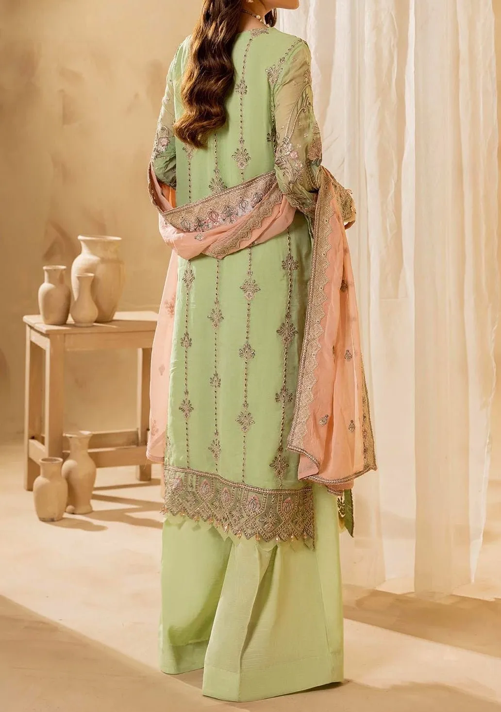 Adan's Libas Pakistani Embroidered Chiffon Dress