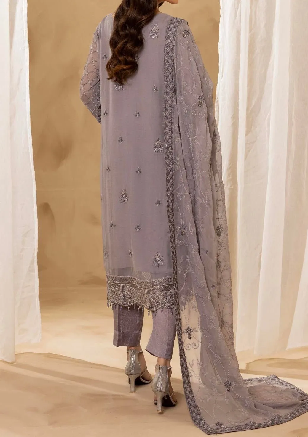 Adan's Libas Pakistani Embroidered Chiffon Dress