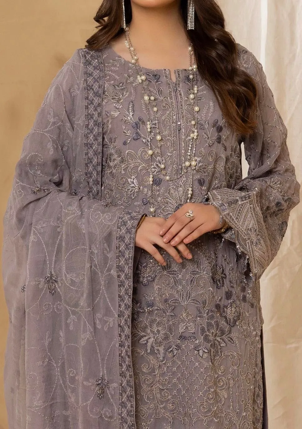 Adan's Libas Pakistani Embroidered Chiffon Dress