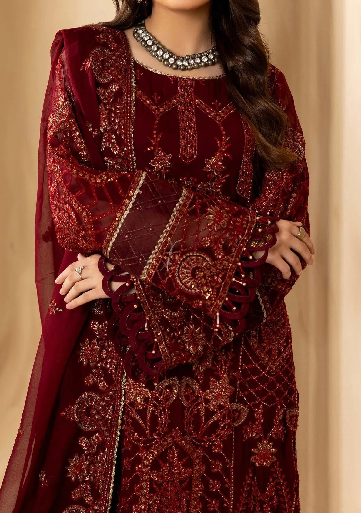 Adan's Libas Pakistani Embroidered Chiffon Dress