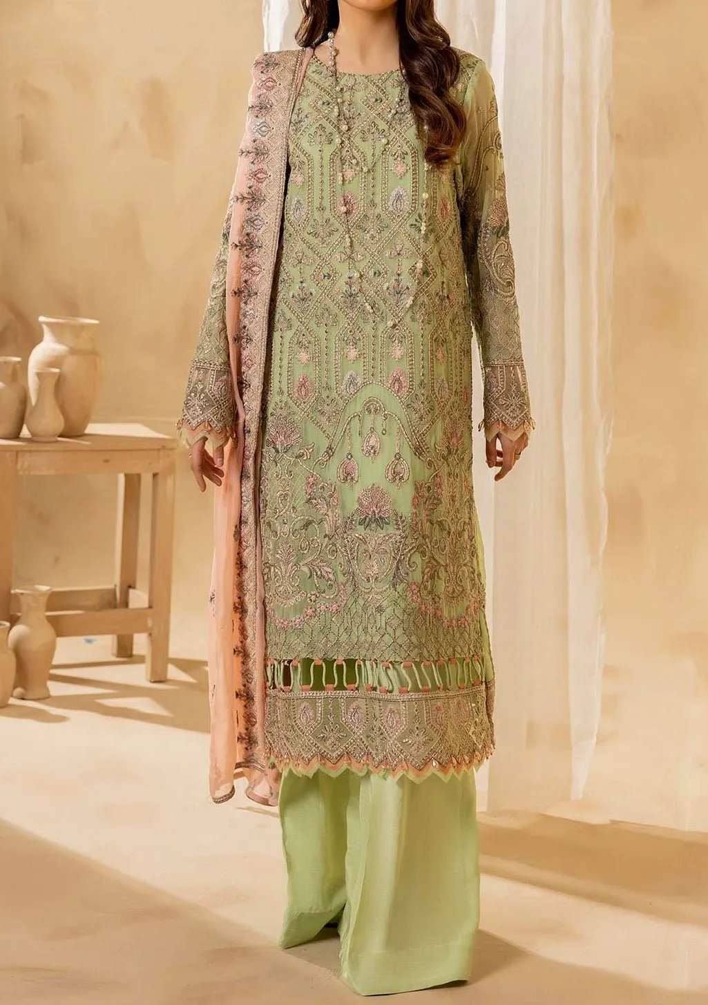 Adan's Libas Pakistani Embroidered Chiffon Dress