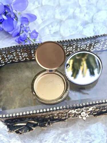 Antique Signed Boucher Porcelain Brass 3 Way Folding Mirror Powder Compact Italy