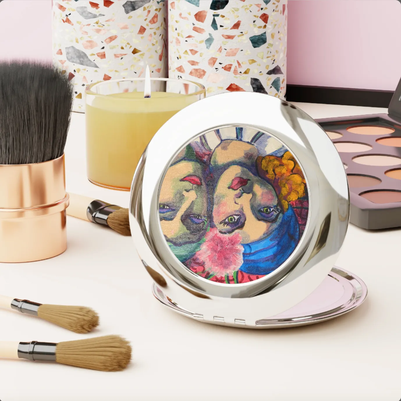 Compact Travel Mirror - Pierot & Columbina