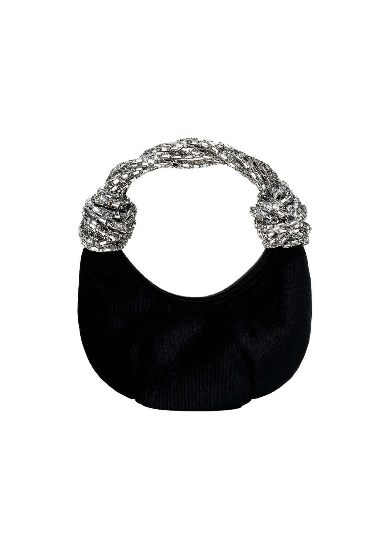 Diamond Velvet Mini Jewelled Half-Moon Handbag