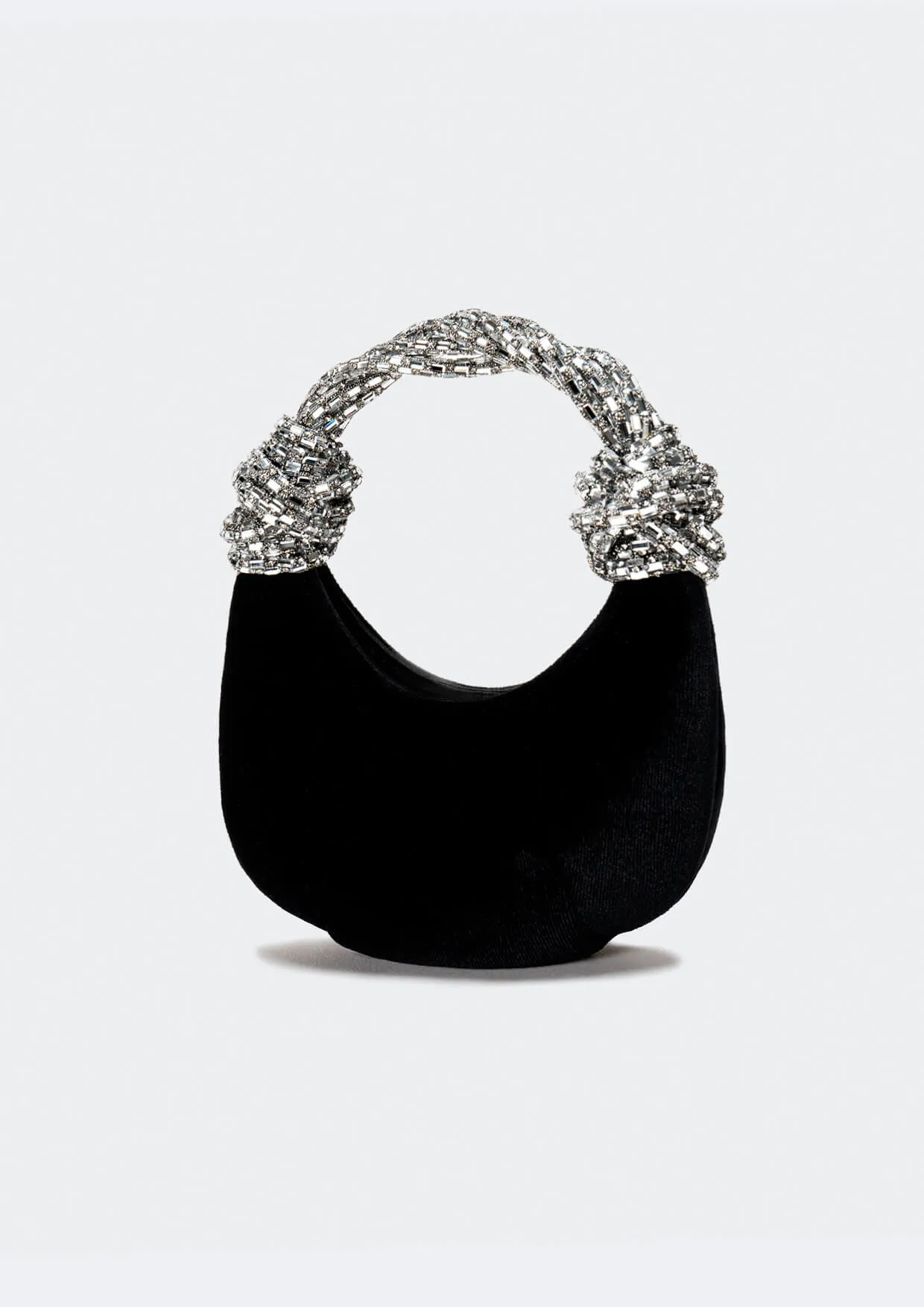 Diamond Velvet Mini Jewelled Half-Moon Handbag