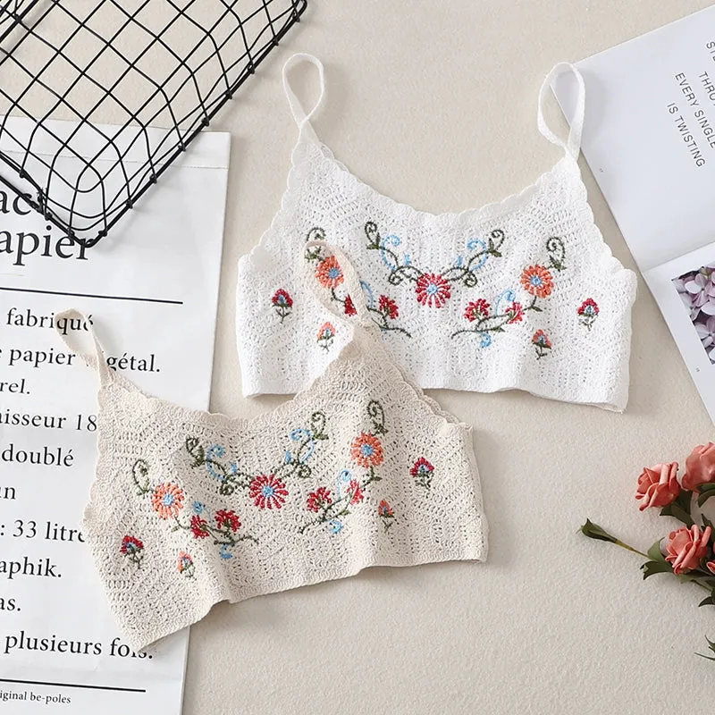 Fairy Embroidered Crochet Flower Layered Vest - Women's Slim Suspender Top