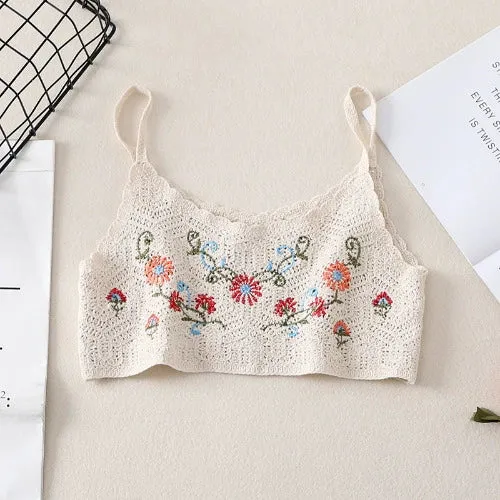 Fairy Embroidered Crochet Flower Layered Vest - Women's Slim Suspender Top