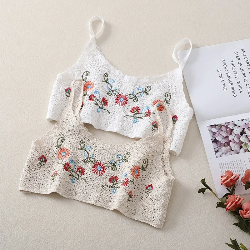 Fairy Embroidered Crochet Flower Layered Vest - Women's Slim Suspender Top