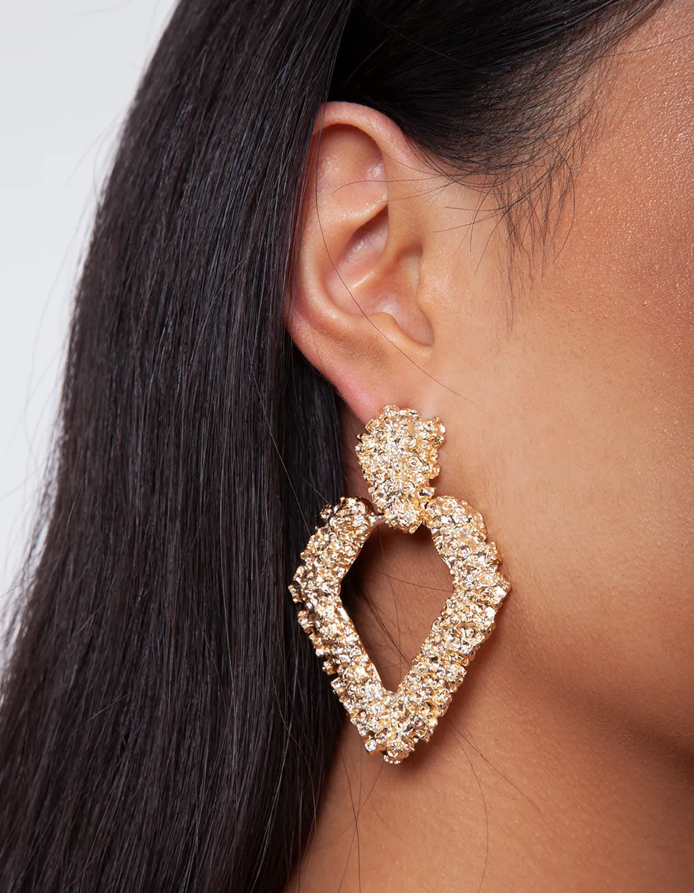 Gold Textured Diamond Drop Earring