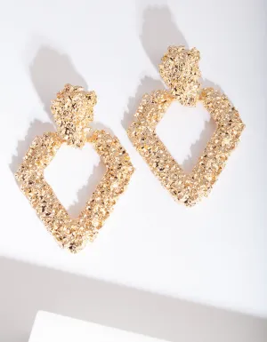 Gold Textured Diamond Drop Earring