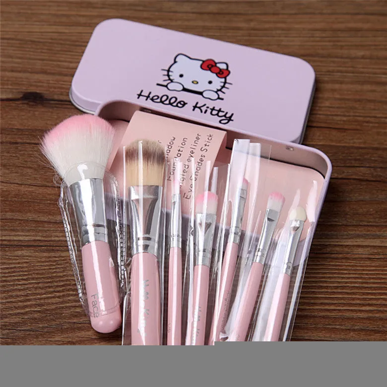 HELLO KITTY 7 pc Makeup Brush Kit w/ Tin Case