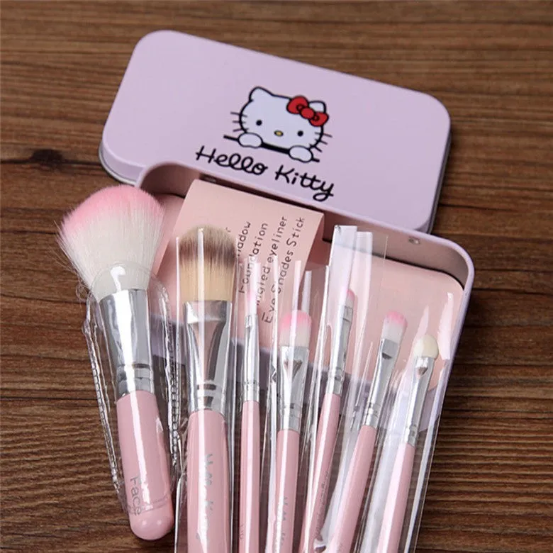 HELLO KITTY 7 pc Makeup Brush Kit w/ Tin Case