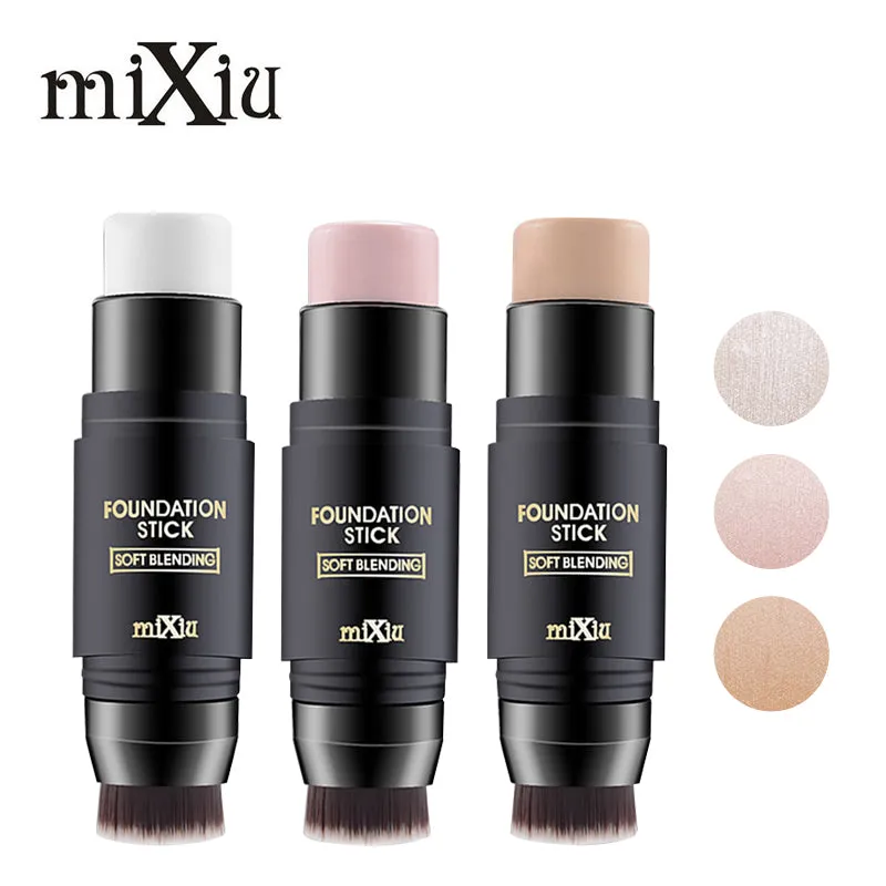 MIXIU 1pcs Highlighter Bronzers Stick Face Makeup Shimmer Powder Creamy Waterproof Silver Shimmer Light Concealer With Brush