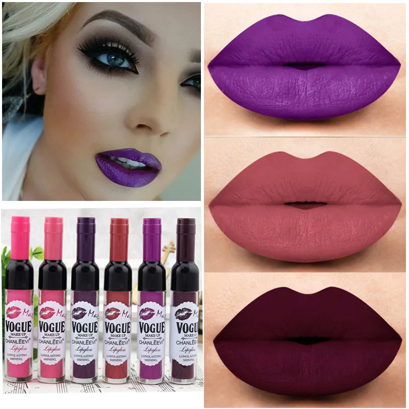 New Sexy Cheap Makeup Lips Matte Lip Gloss Long Lasting Wine Bottle Red Brown Velvet Matte Liquid Lipstick Lip Tint Cosmetics