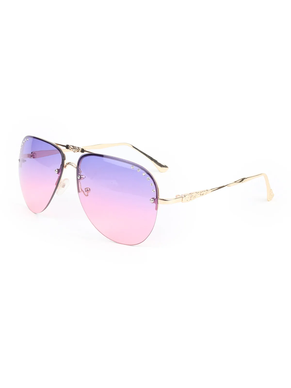 Odette Blue and Pink Acrylic Faux Stone Embellished Aviator Sunglasses for Women