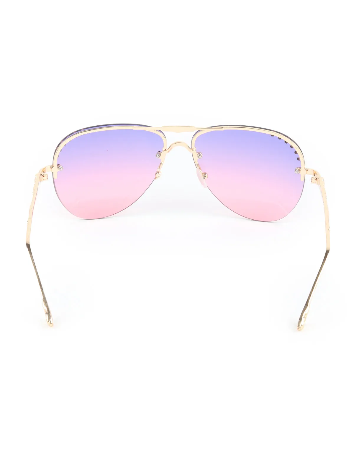 Odette Blue and Pink Acrylic Faux Stone Embellished Aviator Sunglasses for Women