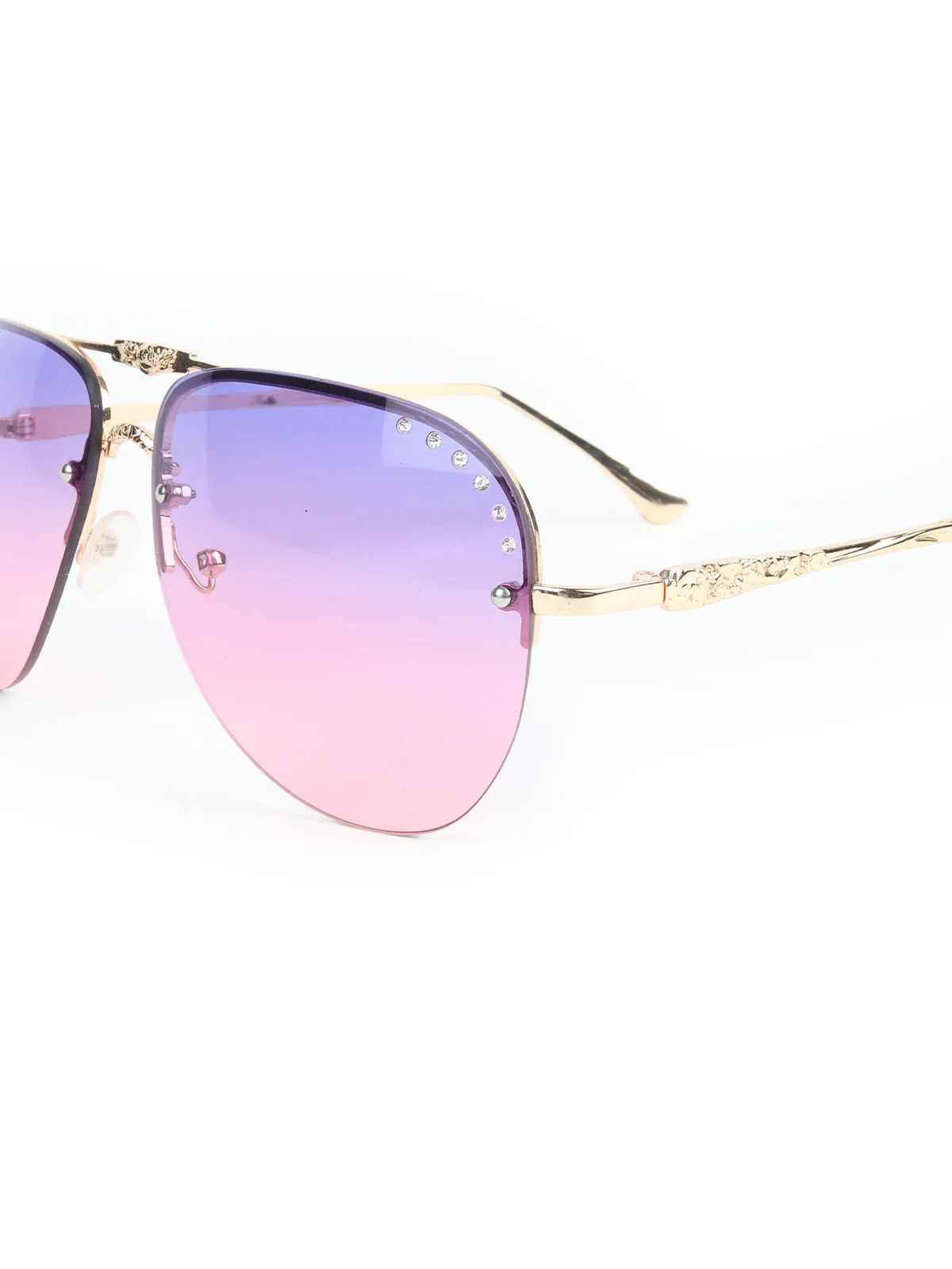 Odette Blue and Pink Acrylic Faux Stone Embellished Aviator Sunglasses for Women