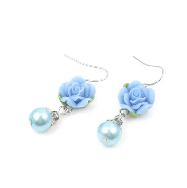 Polymer Rose Pearl Earrings