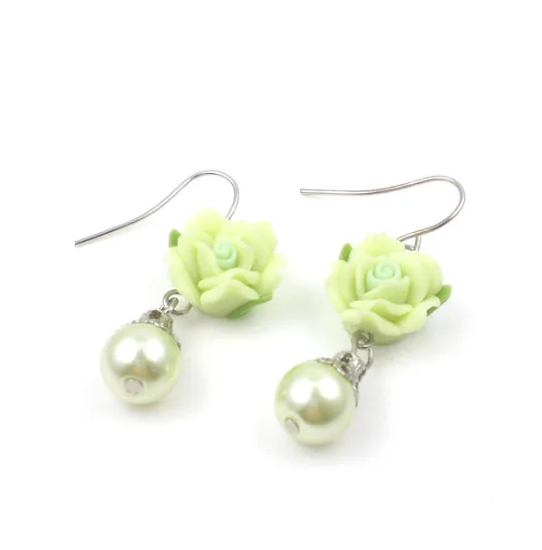 Polymer Rose Pearl Earrings