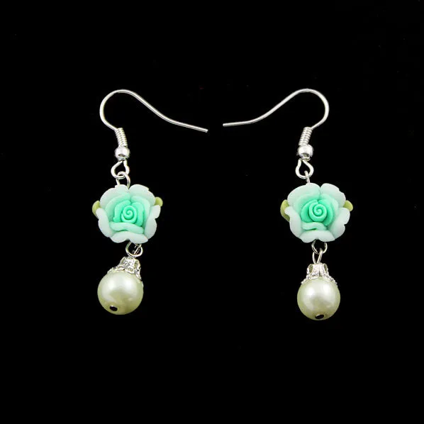 Polymer Rose Pearl Earrings