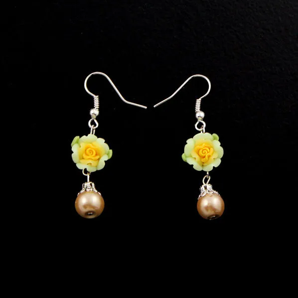 Polymer Rose Pearl Earrings