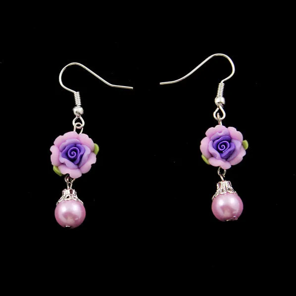 Polymer Rose Pearl Earrings