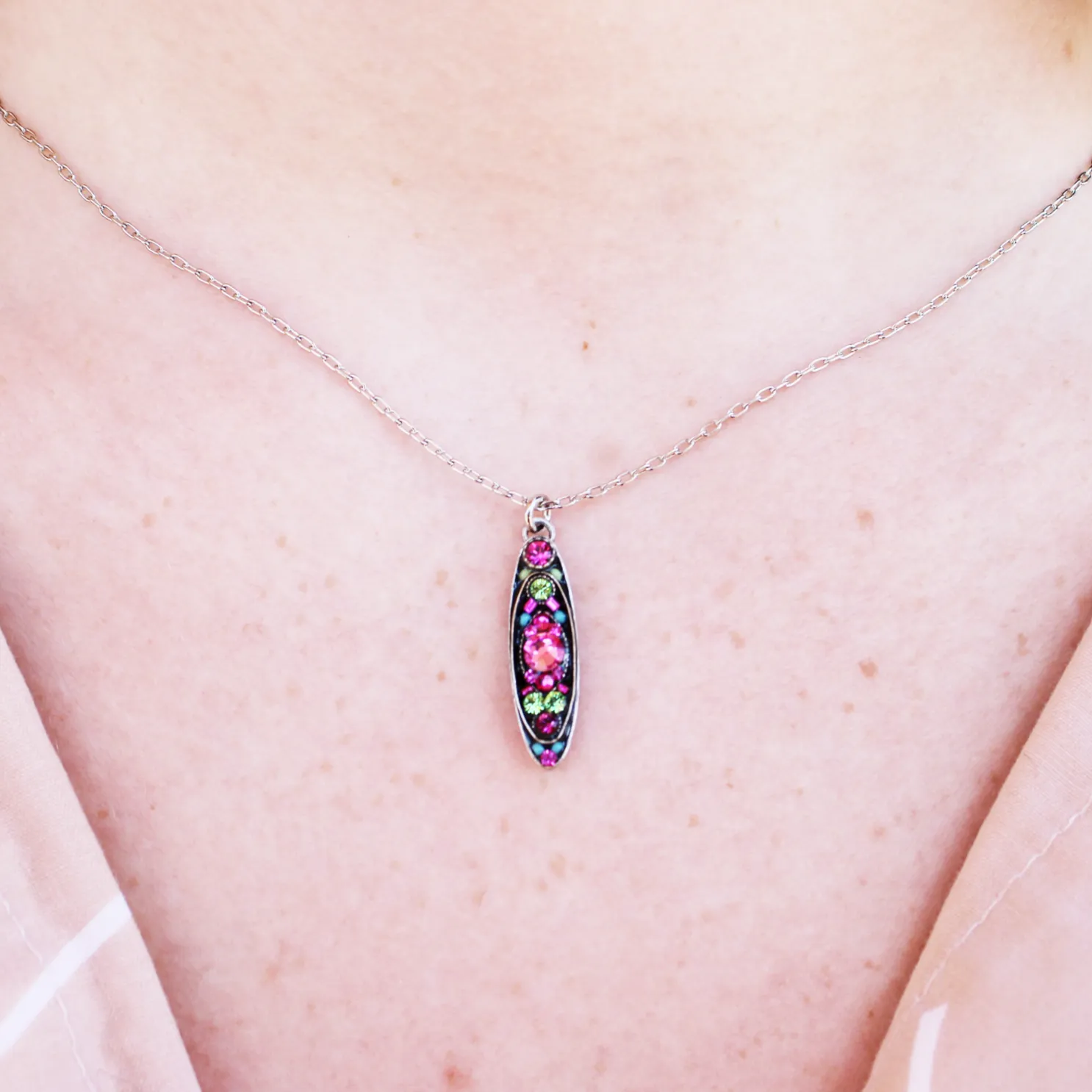 Rose Sparkle Oval Pendant Necklace