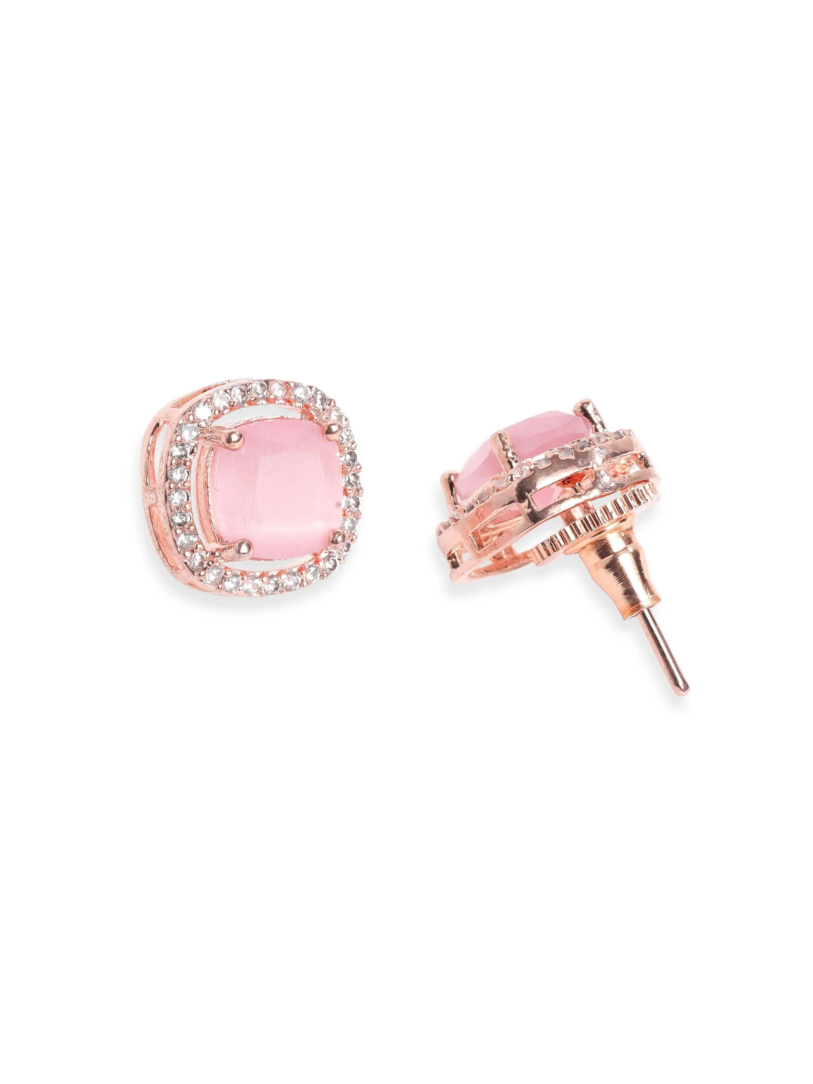 Rubans 18K Rose gold Pink zirconia studded Minimal stud earring