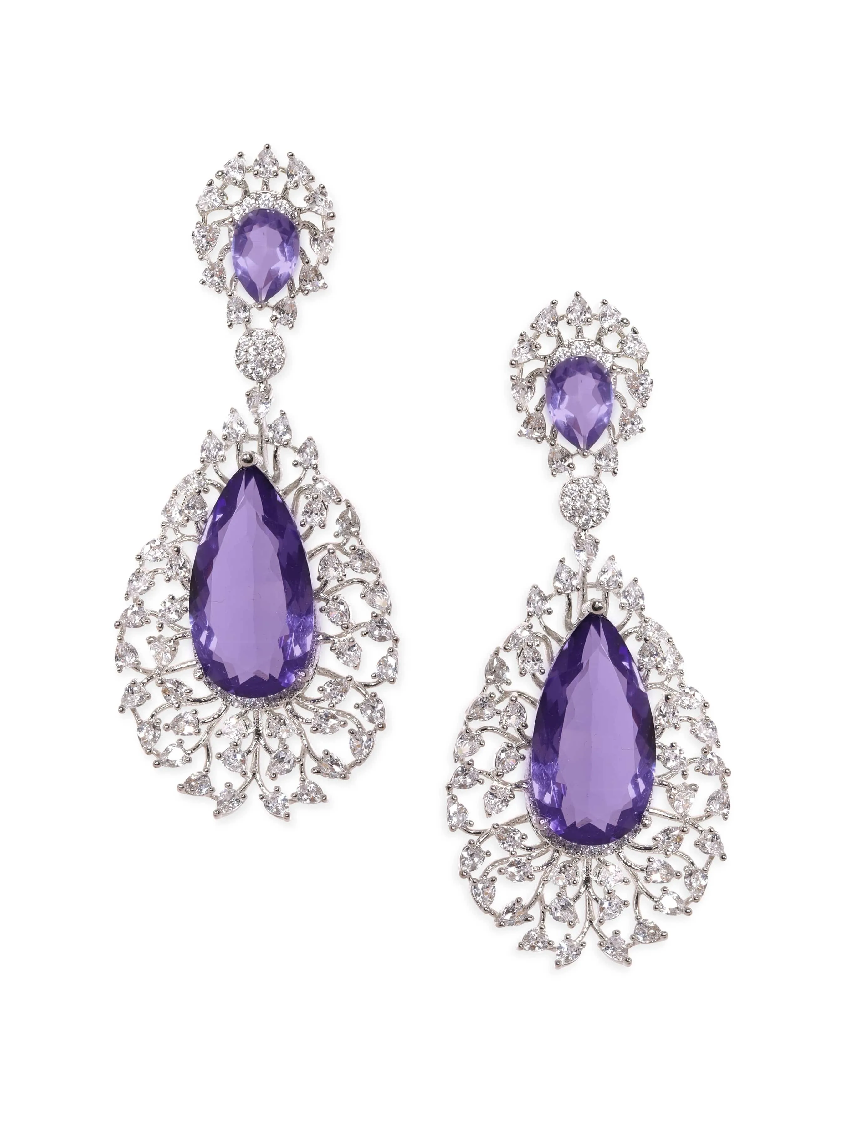 Rubans Amethyst Radiance Purple and Silver AD Earrings