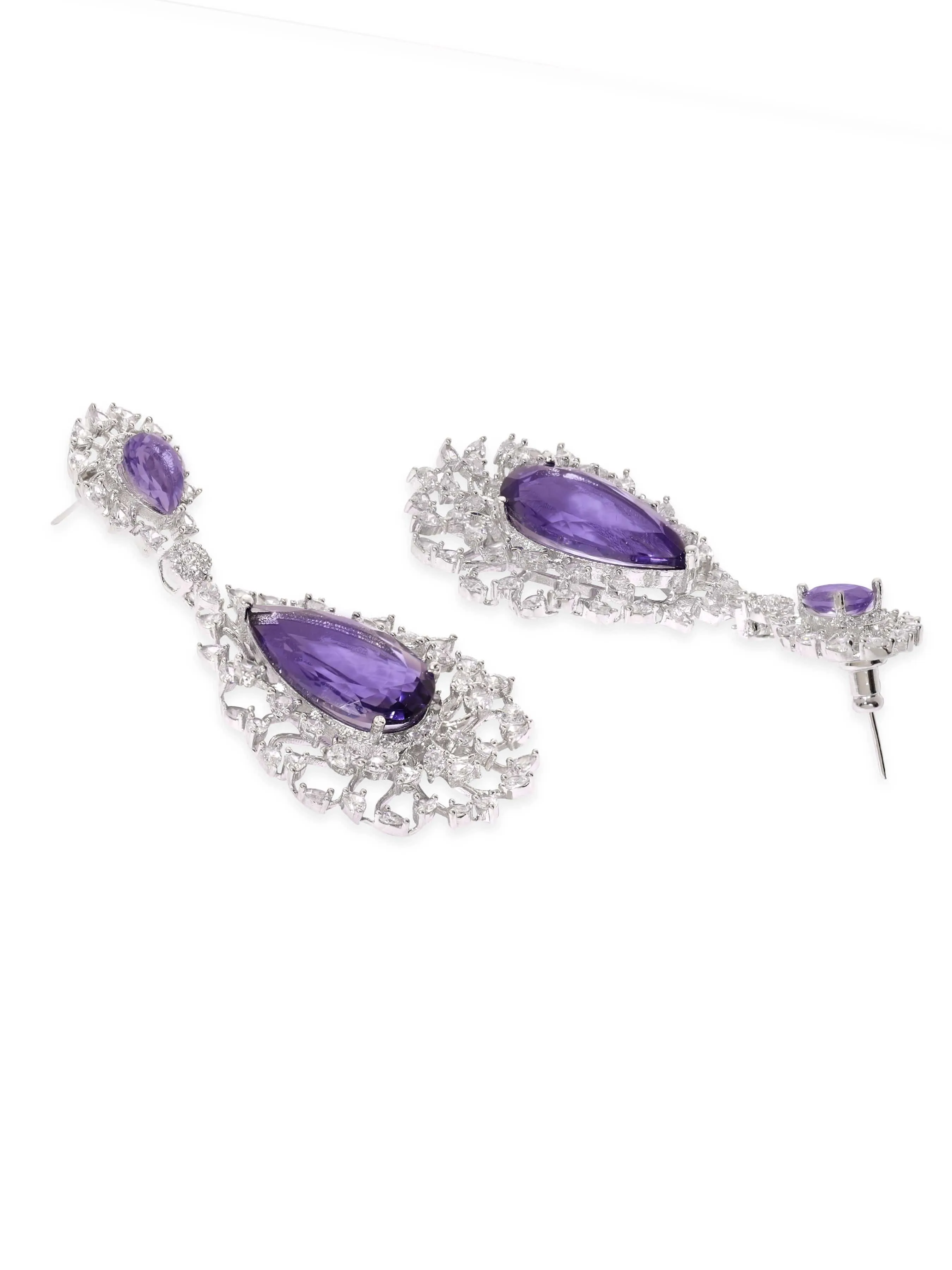 Rubans Amethyst Radiance Purple and Silver AD Earrings