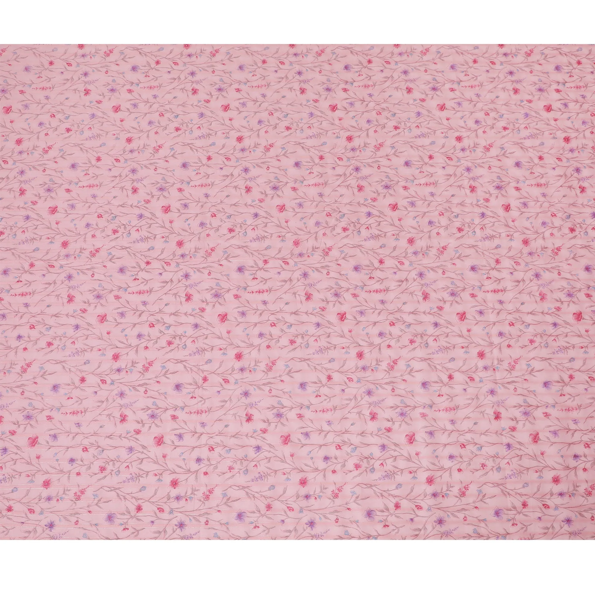 Soft Pink Cotton Voile Fabric with Delicate Blue and Red Floral Print, 110 cm Wide - Graceful Indian Textile-D18989