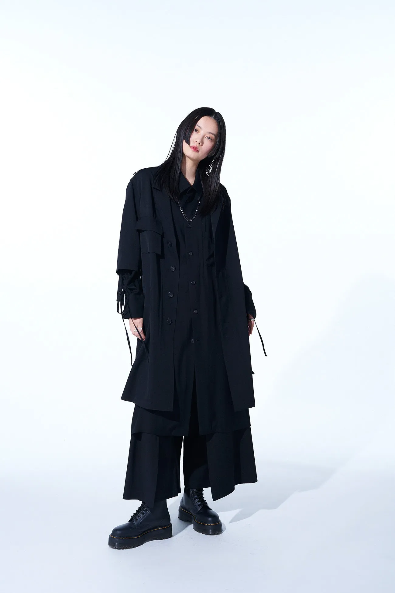 WASHER FINISHED WOOL GABARDINE LONG JACKET WITH TAPED SLEEVES